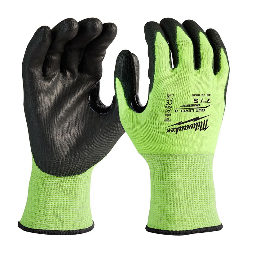 Milwaukee 48-73-8930B High Visibility Cut-Resistant Gloves, S, Nitrile Coating, Polyurethane, Knit Wrist Cuff, Resists: Abrasion, Cut, Puncture and Tear, ANSI Cut-Resistance Level: A3, ANSI Puncture-Resistance Level: A2